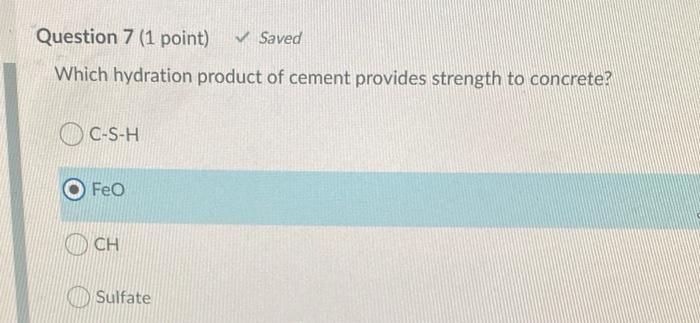 Question 7 (1 point) Saved Which hydration