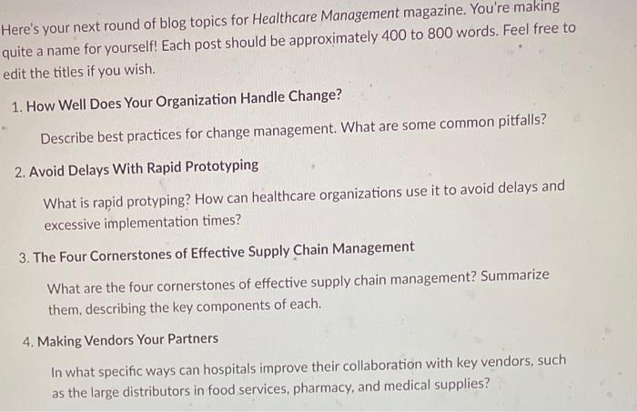 Here's your next round of blog topics for