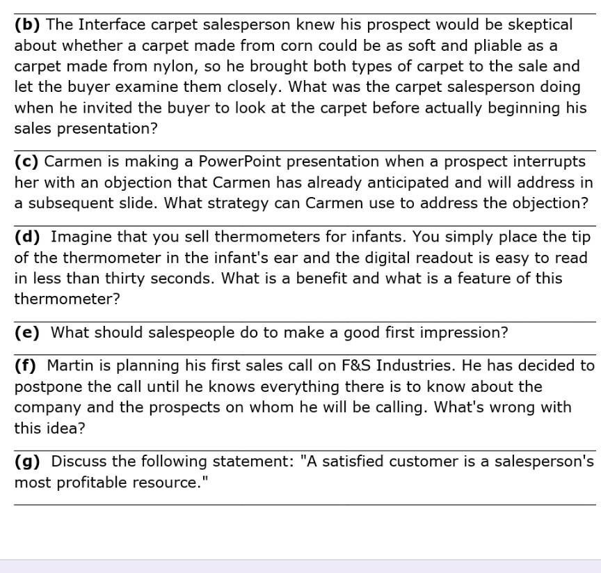 (b) The Interface carpet salesperson knew his