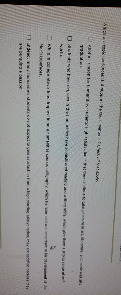 LUIUI. Which are topic sentences that support the