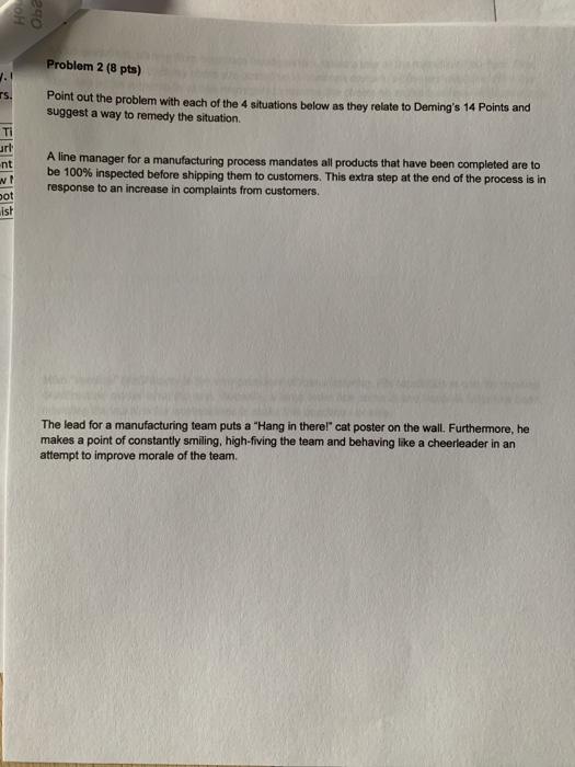290 Problem 2 (8 pts) rs. Point out the problem