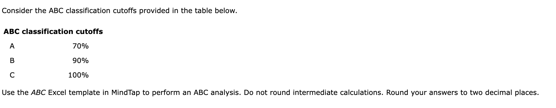 Consider the ABC classification cutoffs provided
