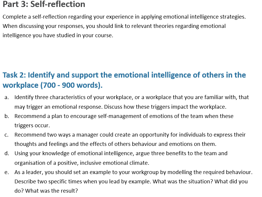 Part 3: Self-reflection Complete a