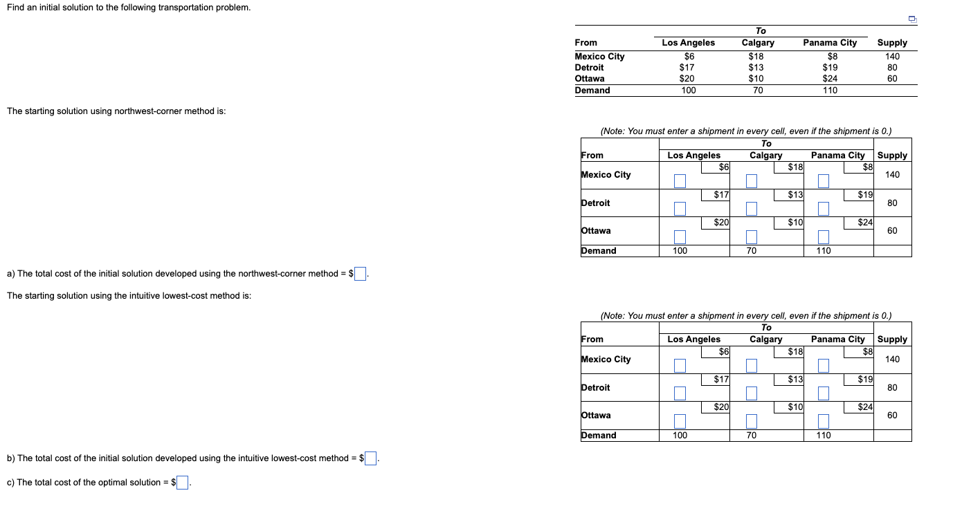 Find an initial solution to the following