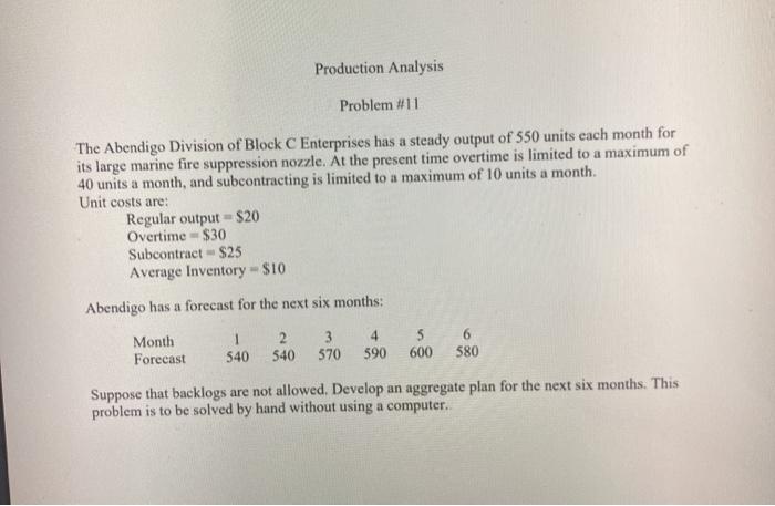solve by hand Production Analysis Problem #11 The