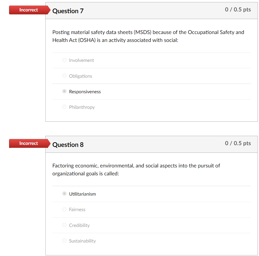 Incorrect Question 2 0 / 0.5 pts Organizations