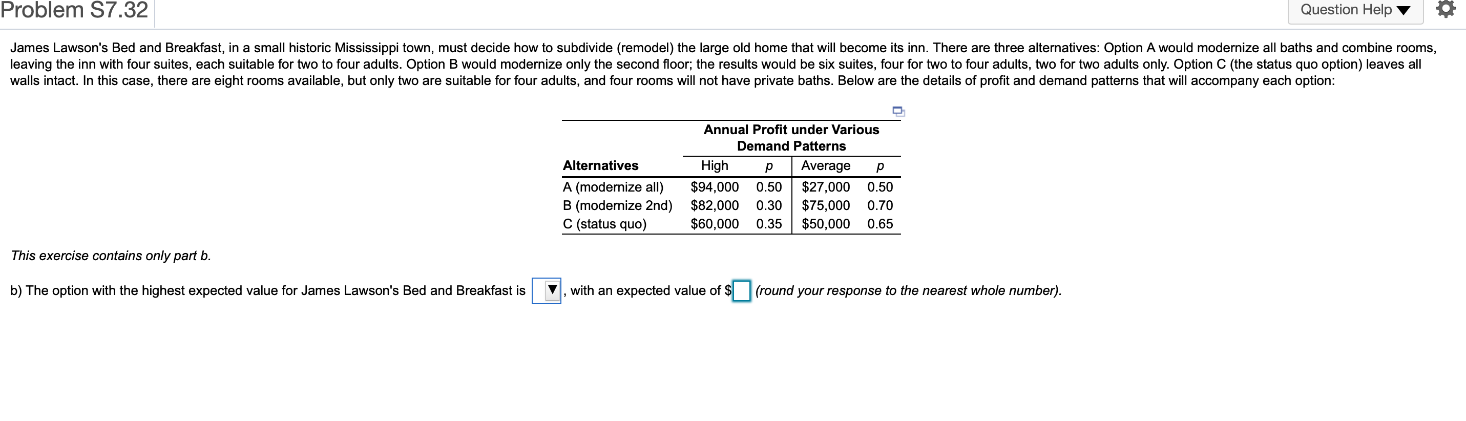 Problem S7.32 Question Help James Lawson's Bed
