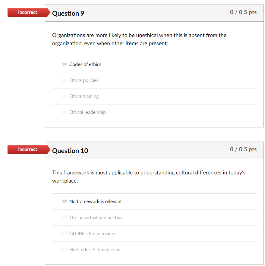 Incorrect Question 2 0 / 0.5 pts Organizations
