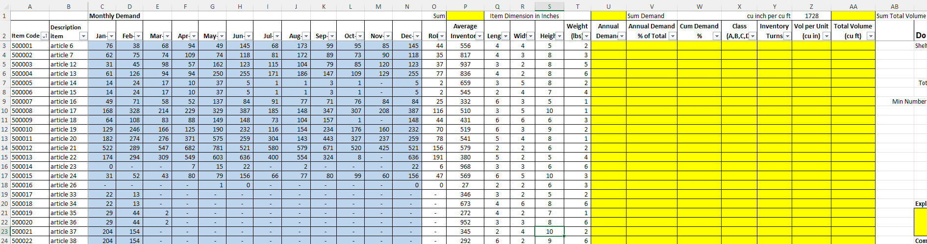 Use functions or entries to complete yellow cells
