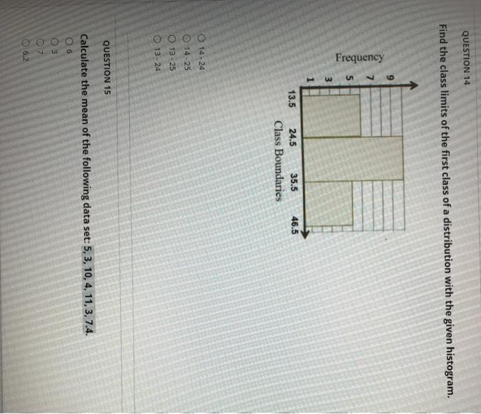 QUESTION 14 Find the class limits of the first
