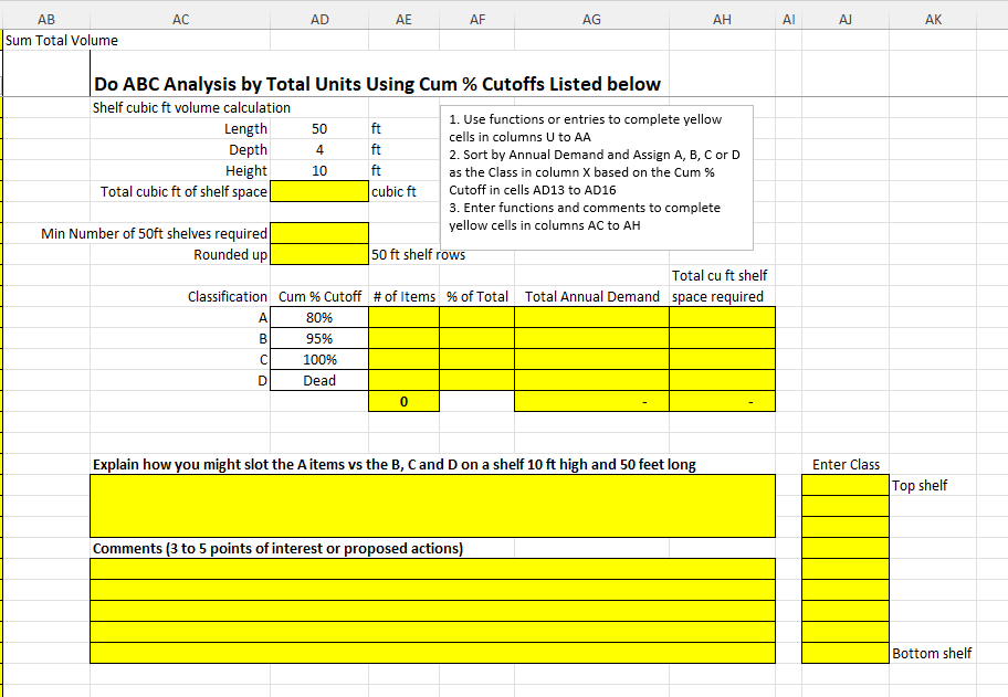 Use functions or entries to complete yellow cells