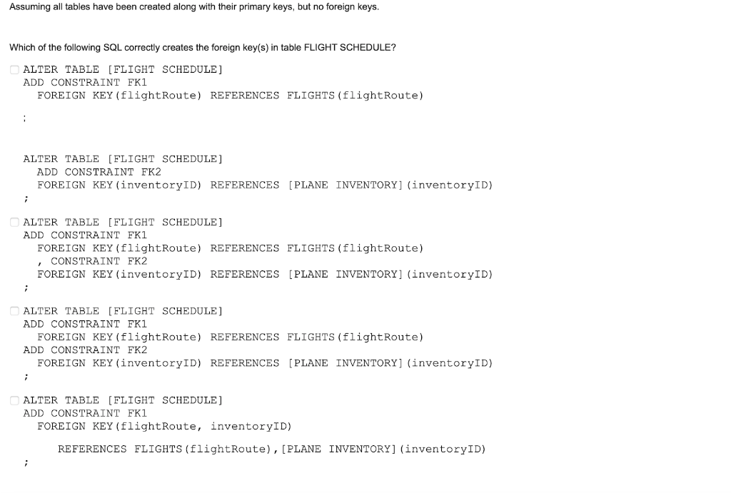 Assuming all tables have been created along with