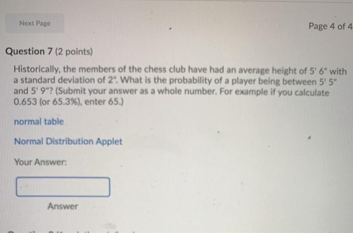 Next Page Page 4 of 4 Question 7 (2 points)