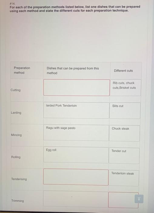 #14 For each of the preparation methods listed
