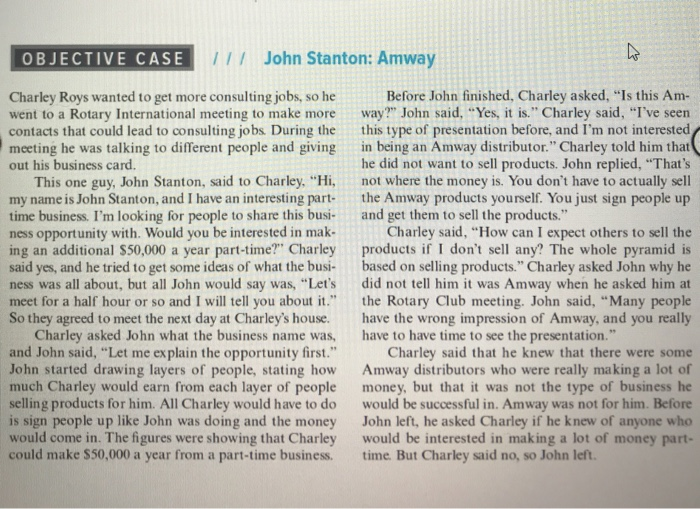 OBJECTIVE CASE II/ John Stanton: Amway w Charley