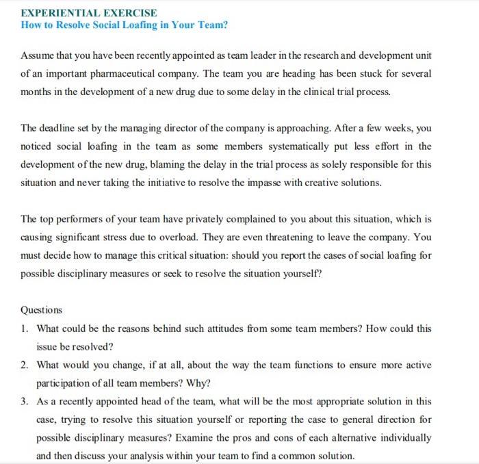 EXPERIENTIAL EXERCISE How to Resolve Social