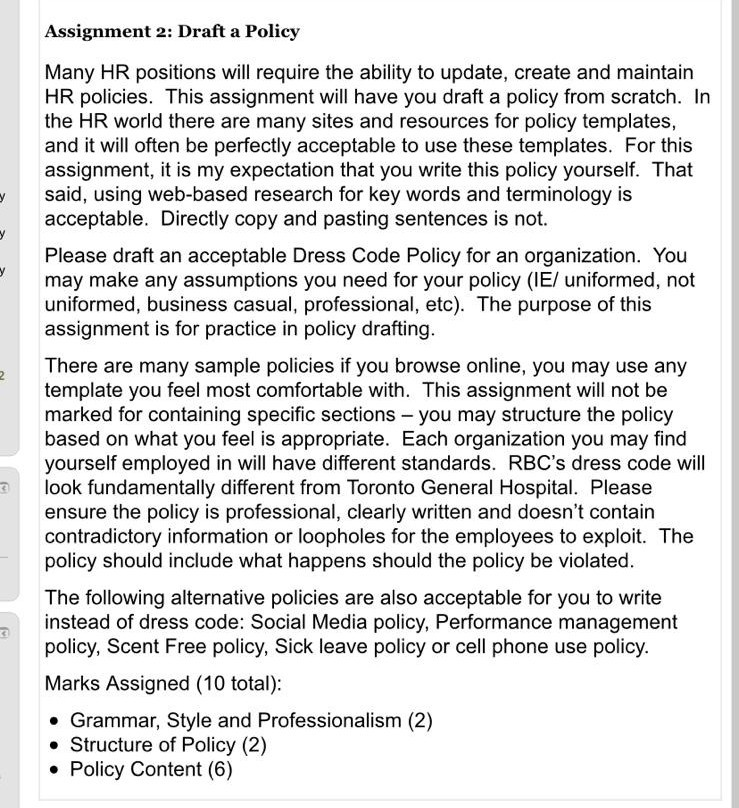 No Copy Paste Please Assignment 2: Draft a Policy