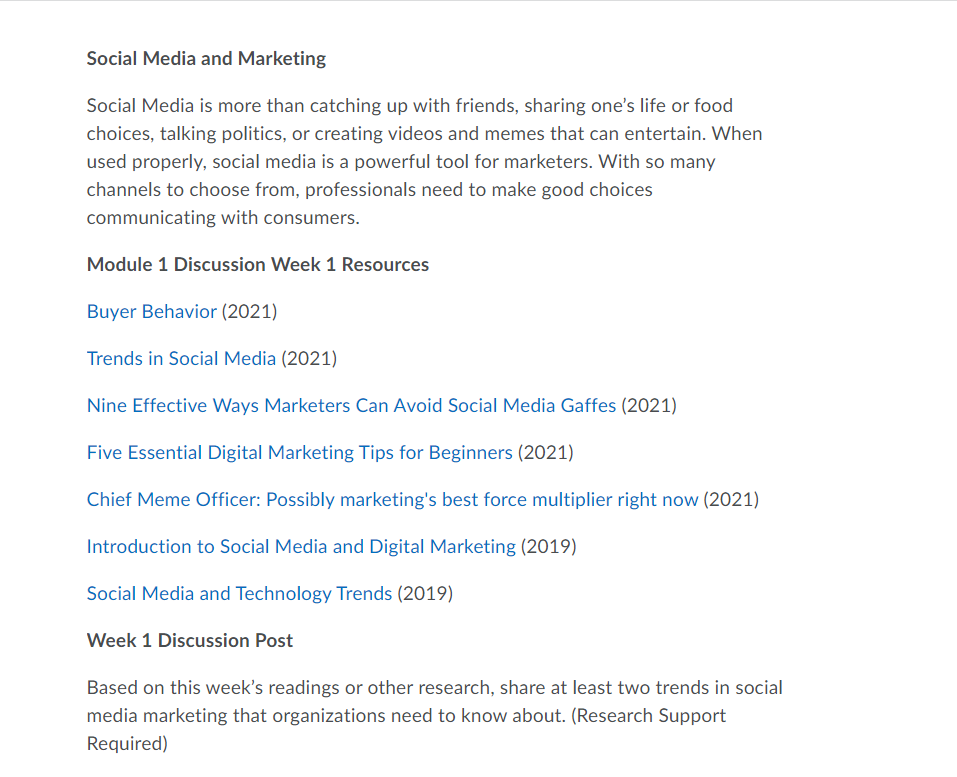 Question: Based on this weeks readings or other