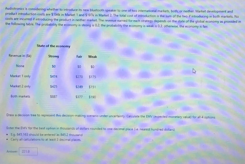 Audiotronics is considering whether to introduce