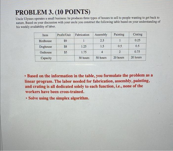 PROBLEM 3. (10 POINTS) Uncle Ulysses operates a
