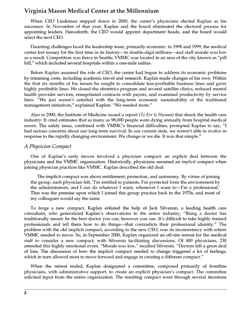 Review the reading Virginia Mason Medical Center