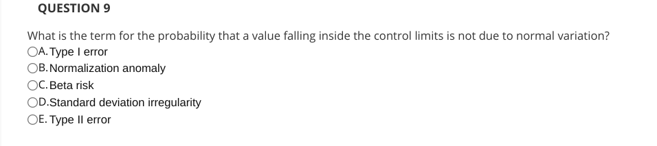QUESTION 9 What is the term for the probability