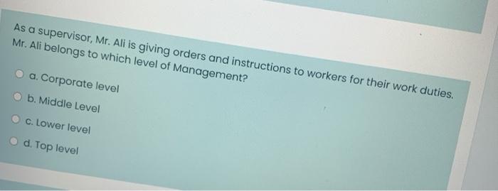 As a supervisor, Mr. Ali is giving orders and