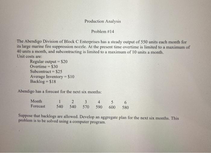 solve with excel Production Analysis Problem #14