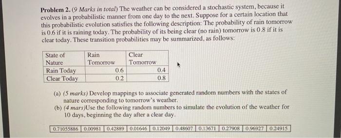 Problem 2. (9 Marks in total) The weather can be