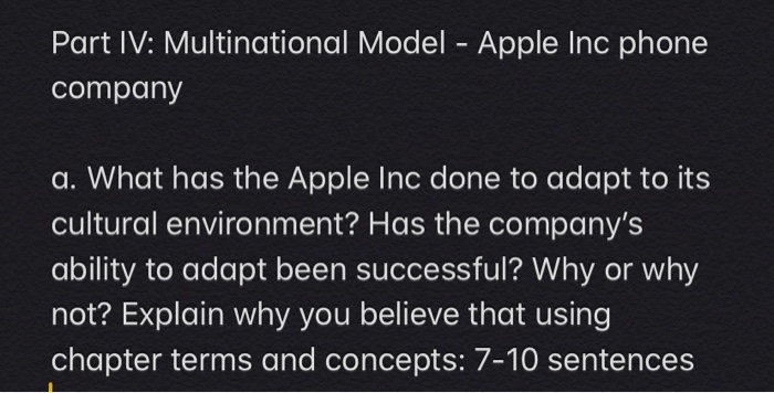 Part IV: Multinational Model - Apple Inc phone