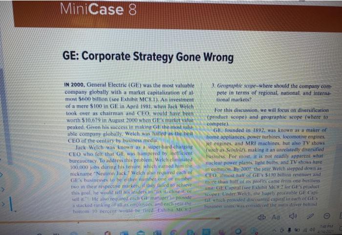 MiniCase 8 GE: Corporate Strategy Gone Wrong IN