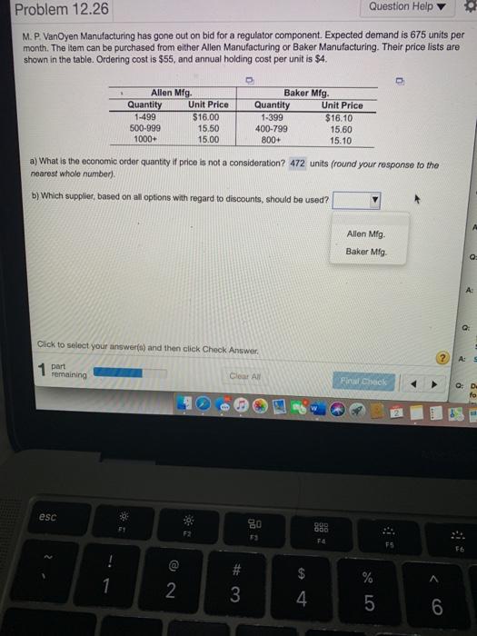 Problem 12.26 Question Help M. P. VanOyen