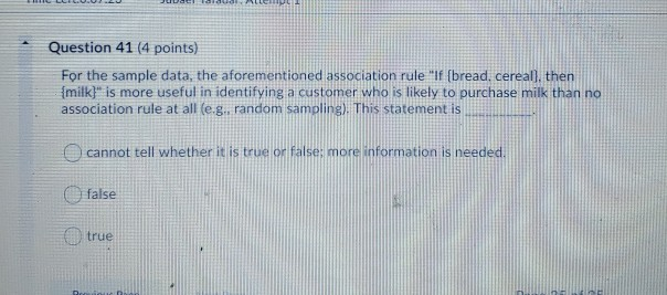 Question 41 (4 points) For the sample data, the