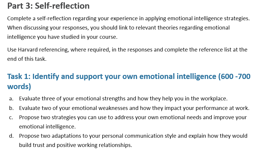 Part 3: Self-reflection Complete a