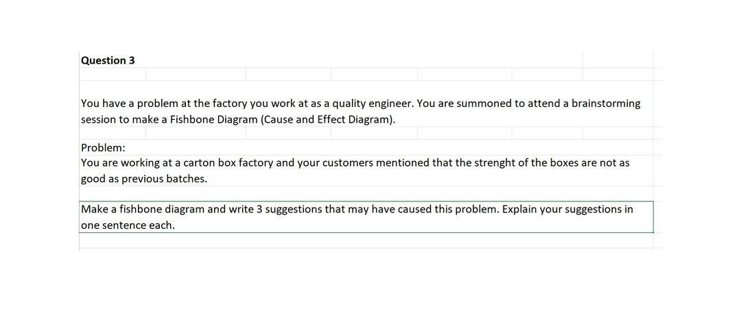 Question 3 You have a problem at the factory you