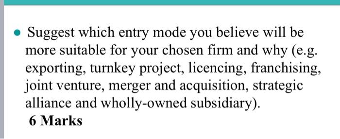 Suggest which entry mode you believe will be more