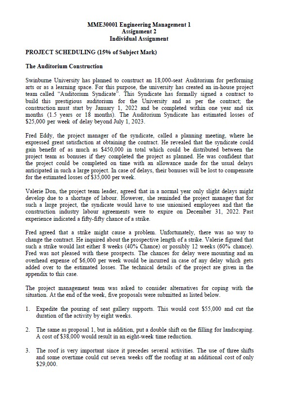 MME 30001 Engineering Management 1 Assignment 2