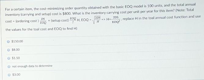 For a certain item, the cost-minimizing order