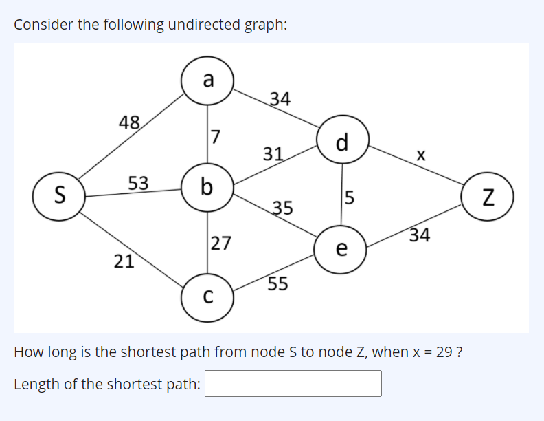 Consider the following undirected graph: a 34 48