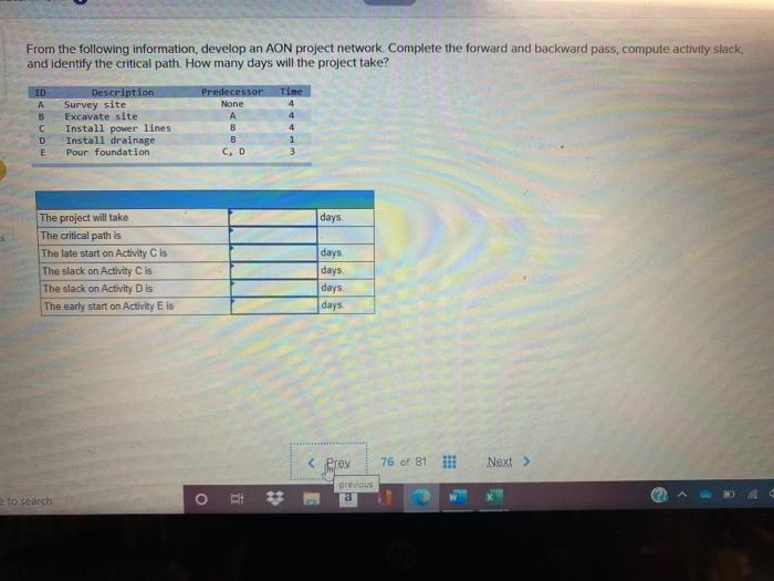 project management From the following