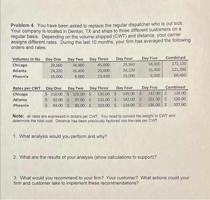 Problem 4. You have been asked to replace the