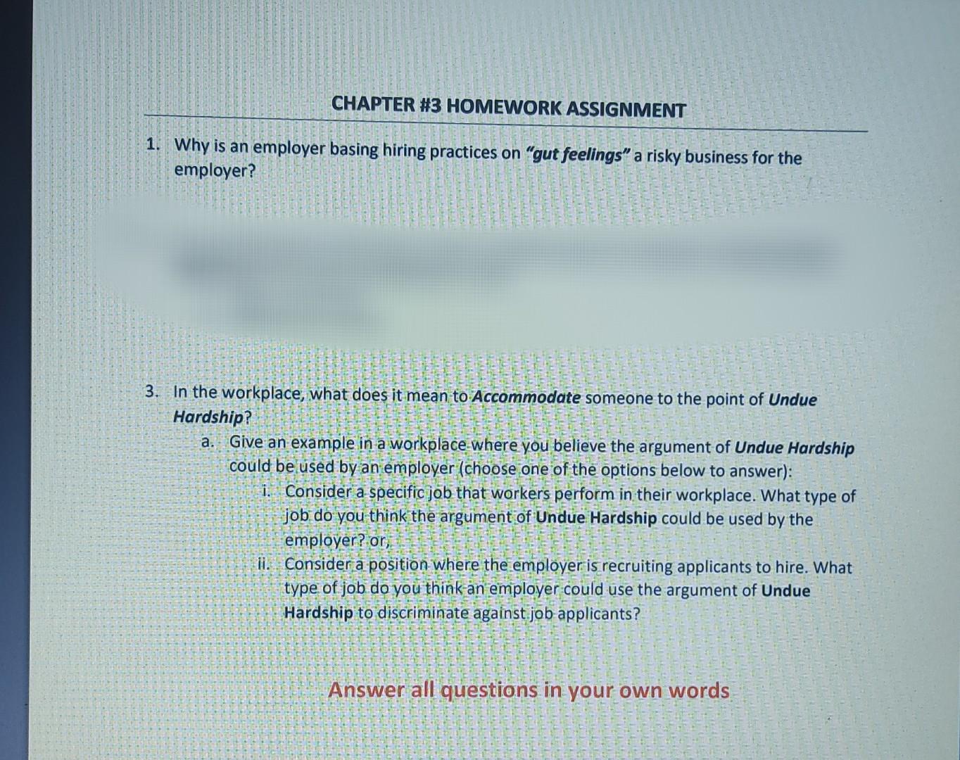 do 1 -3 question CHAPTER #3 HOMEWORK ASSIGNMENT