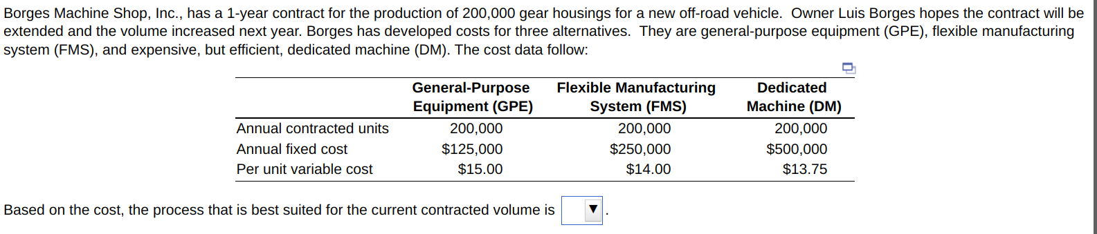 Borges Machine Shop, Inc., has a 1-year contract
