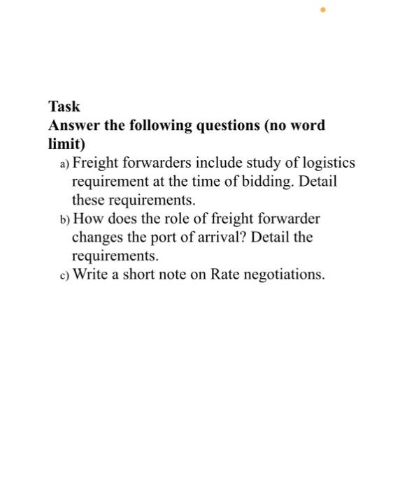 Task Answer the following questions (no word