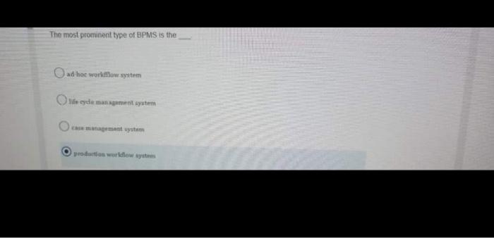 The most prominent type of BPMS is the ad hoe