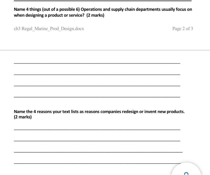 Name 4 things (out of a possible 6) Operations