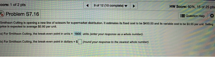 9 of 12 (10 completo) HW Score: 60%, 15 of 25 pts