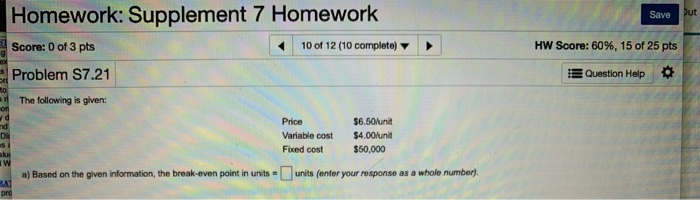 9 of 12 (10 completo) HW Score: 60%, 15 of 25 pts