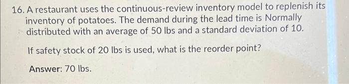 can someone please explain 16. A restaurant uses