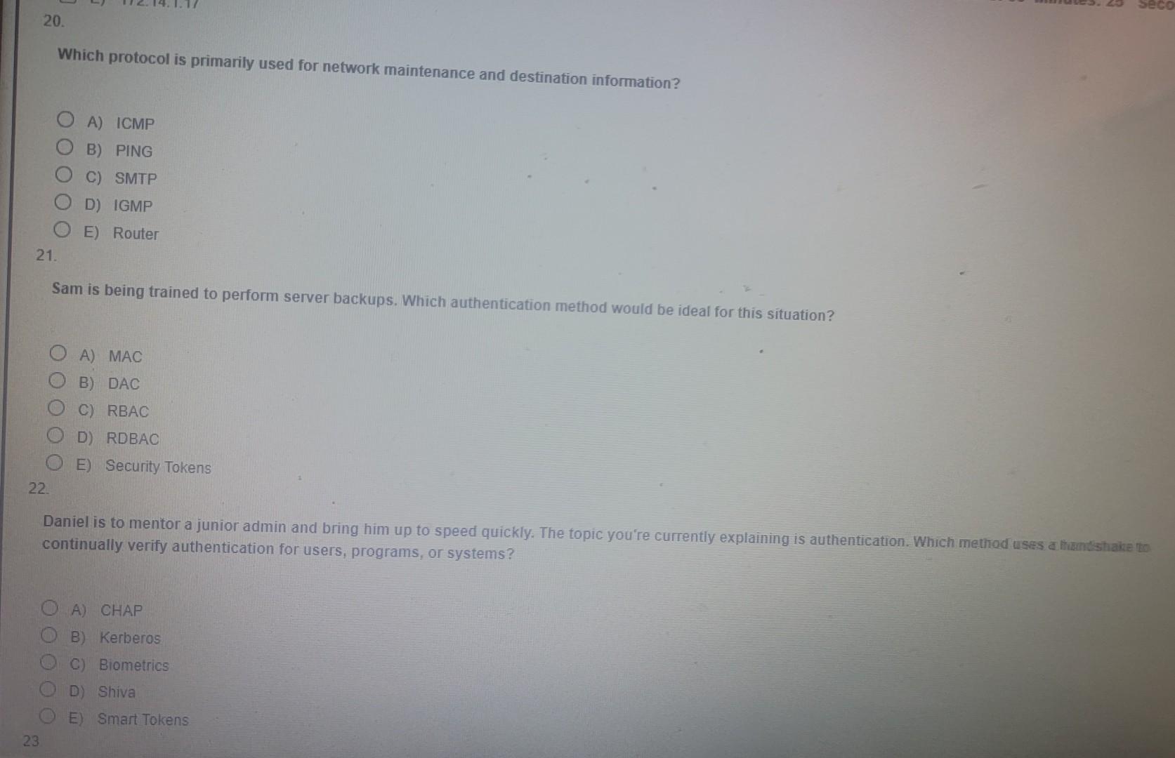 help with 20 - 22? 31,32,33 Which protocol is